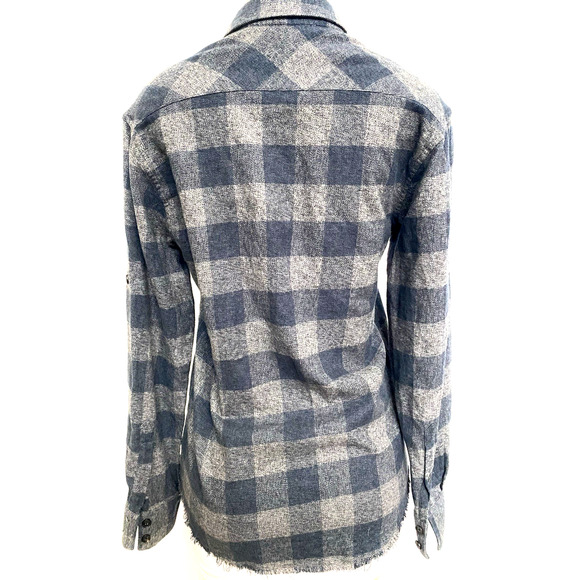 IRO Jeans Shirt Button Gray Plaid Donella Raw Hem Cotton Long Sleeve Roll Tab S - Picture 5 of 7
